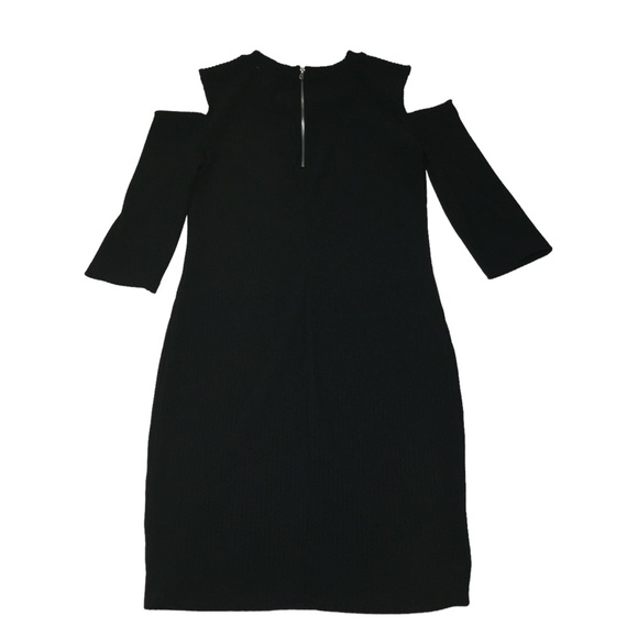Forever 21 Cold Shoulder Black Ribbed Stretch Bodycon Dress - Women’s Medium - Picture 9 of 12
